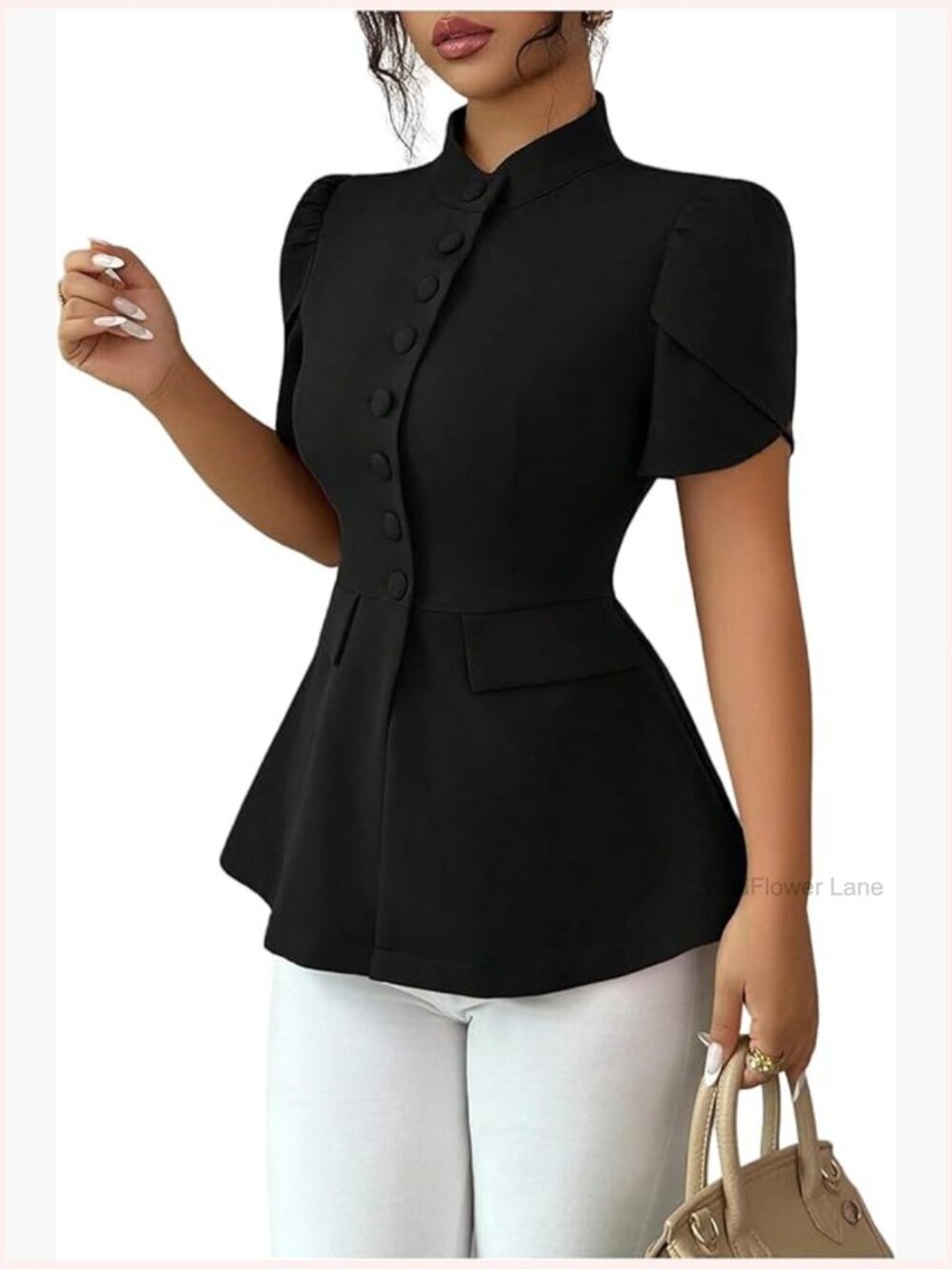 Elegant Puff Sleeve Button Down Blouse - Dressy Casual Work Top